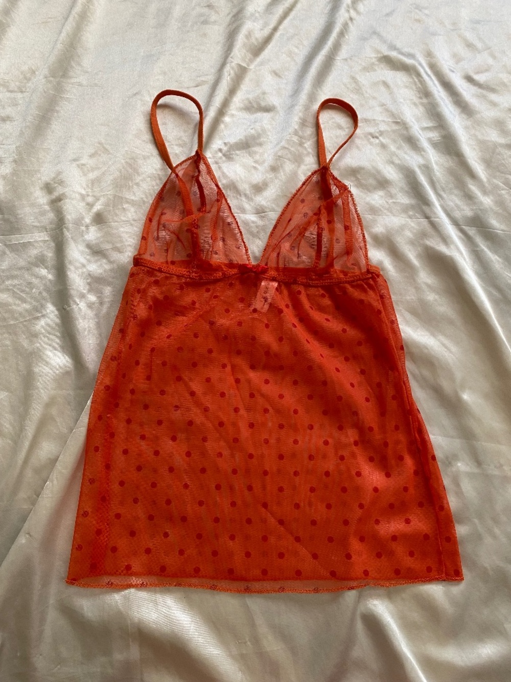 Y2K Orange Red Polka Dot Mesh Sheer Camisole Boho Fairy Medium *read*